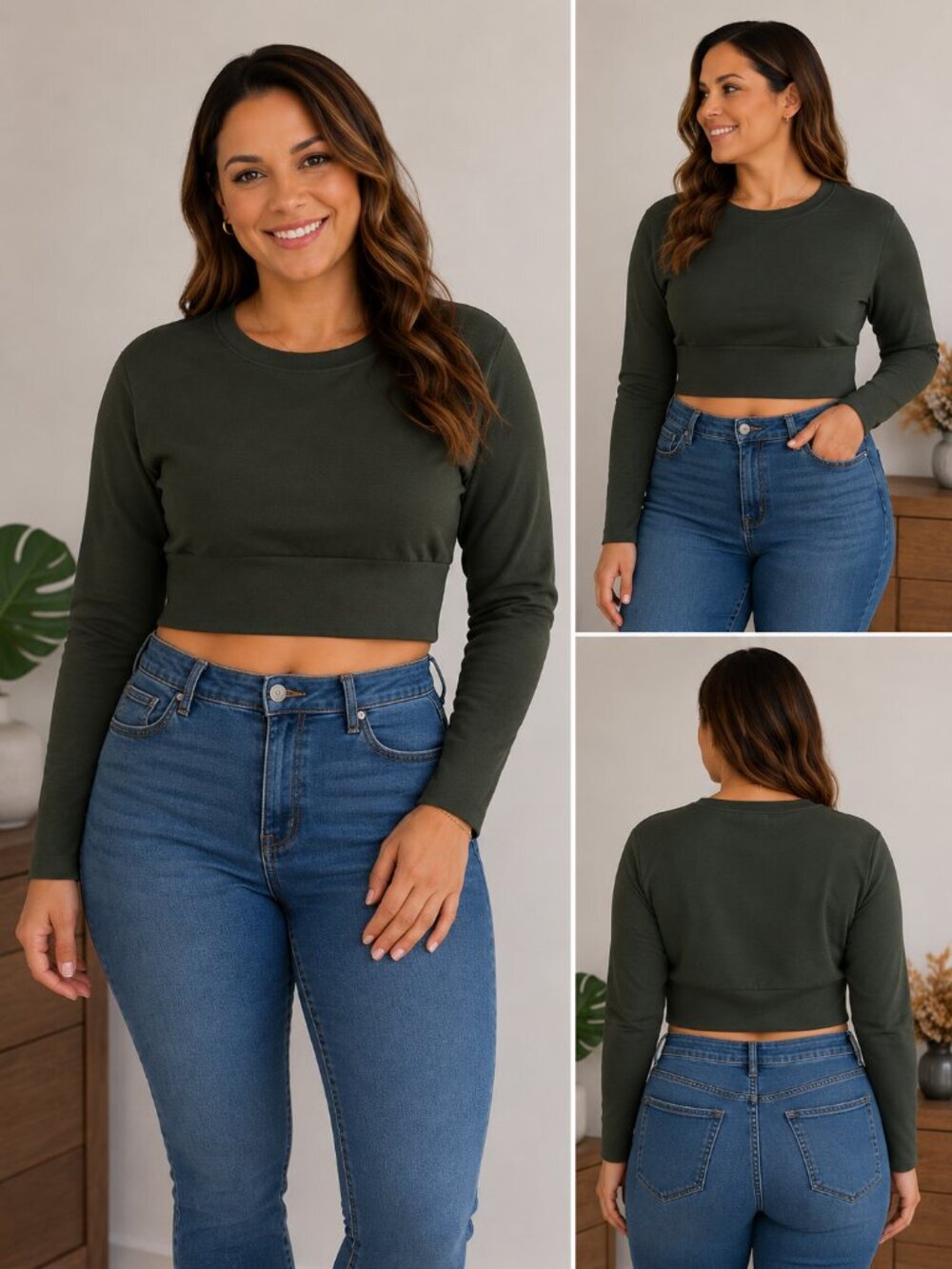 OFFLINE by Aerie Long Sleeve Crop Top Women’s XS Olive Green Activewear Athleisu
